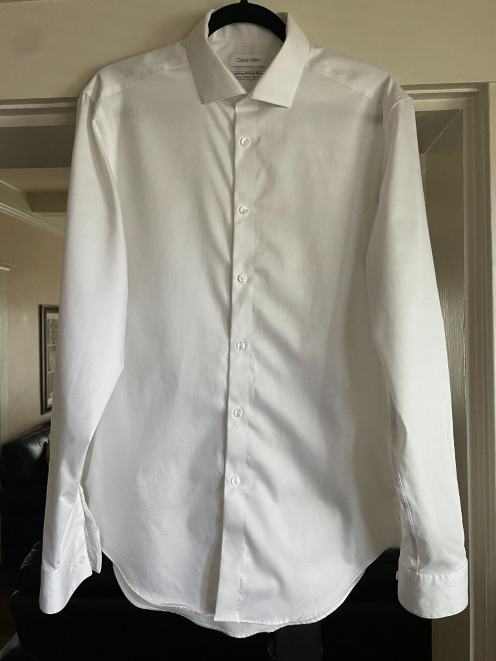 Calvin Klein Slim Fit Stretch Wrinkle Free White Collared Shirt - L